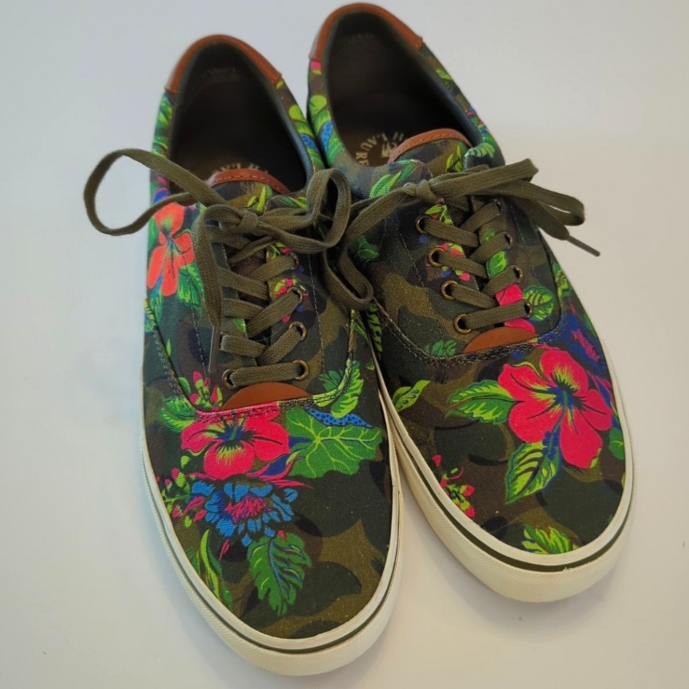 Polo Ralph Lauren Thorton III Tropical Print Canvas Low Sneaker Size 11.5D EUC